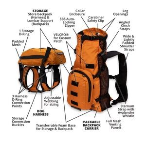 NWT K9 Sport Sack Walk-On Packable Backpack Dog Carrier, Orange, Small